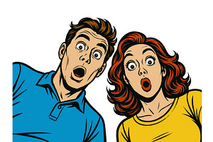 Surprised couple looking down vector, a Person Illustration by AlexArt