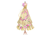 Flower yellow gown dress on form, a Decorative Illustration by tranyenhanu (Thumbnail 1 of 3)