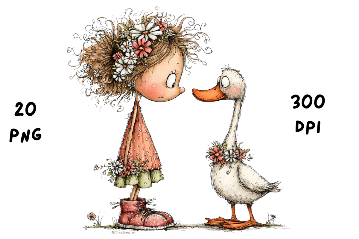 Whimsical Floral Girl and Duck, an Animal Illustration by GiraffeCreative (Photo 13 of 20)