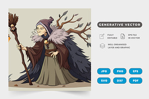 A wise old crone with a cloak of fea, a Graphic by SaroStock