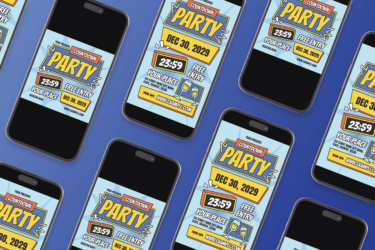 Blue Comic Countdown Party Flyer Set, a Flyer Template by Aiyari Graphic (Photo 2 of 3)