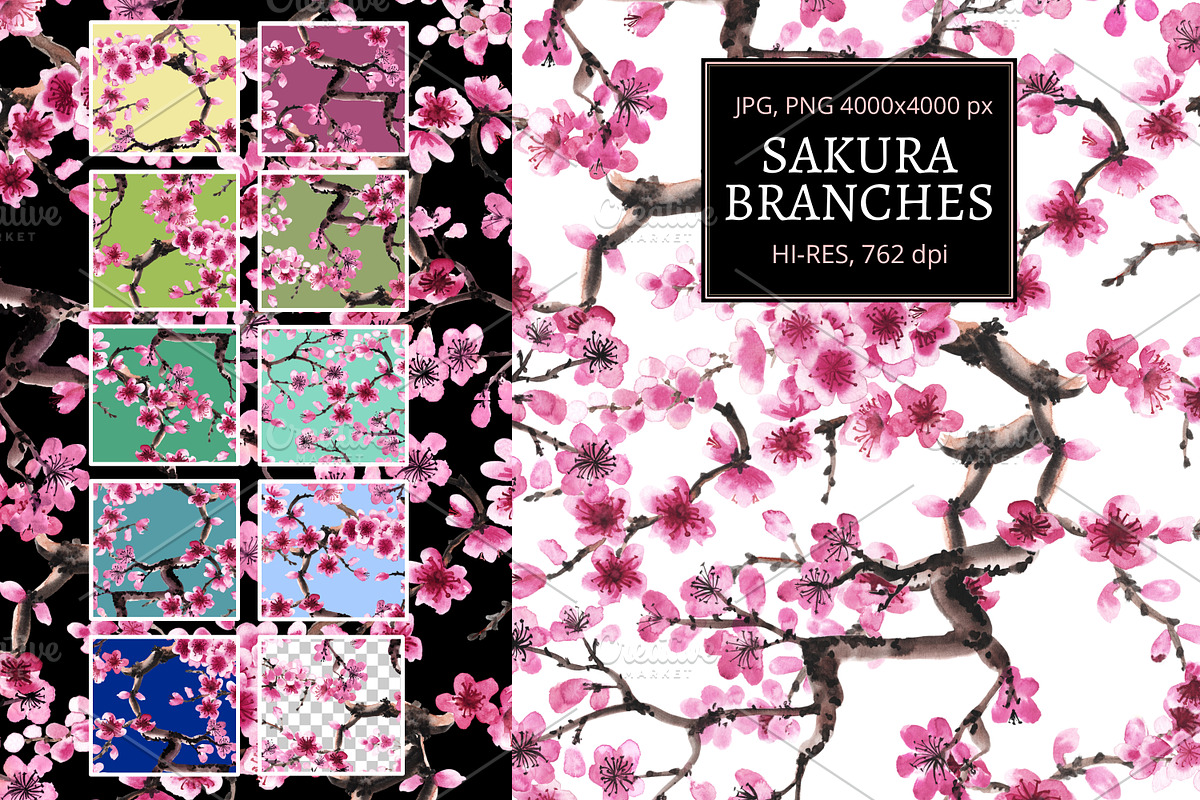 Sakura Branches (Seamless Patterns), a Pattern Graphic by Sveta Aho (Photo 1 of 6)
