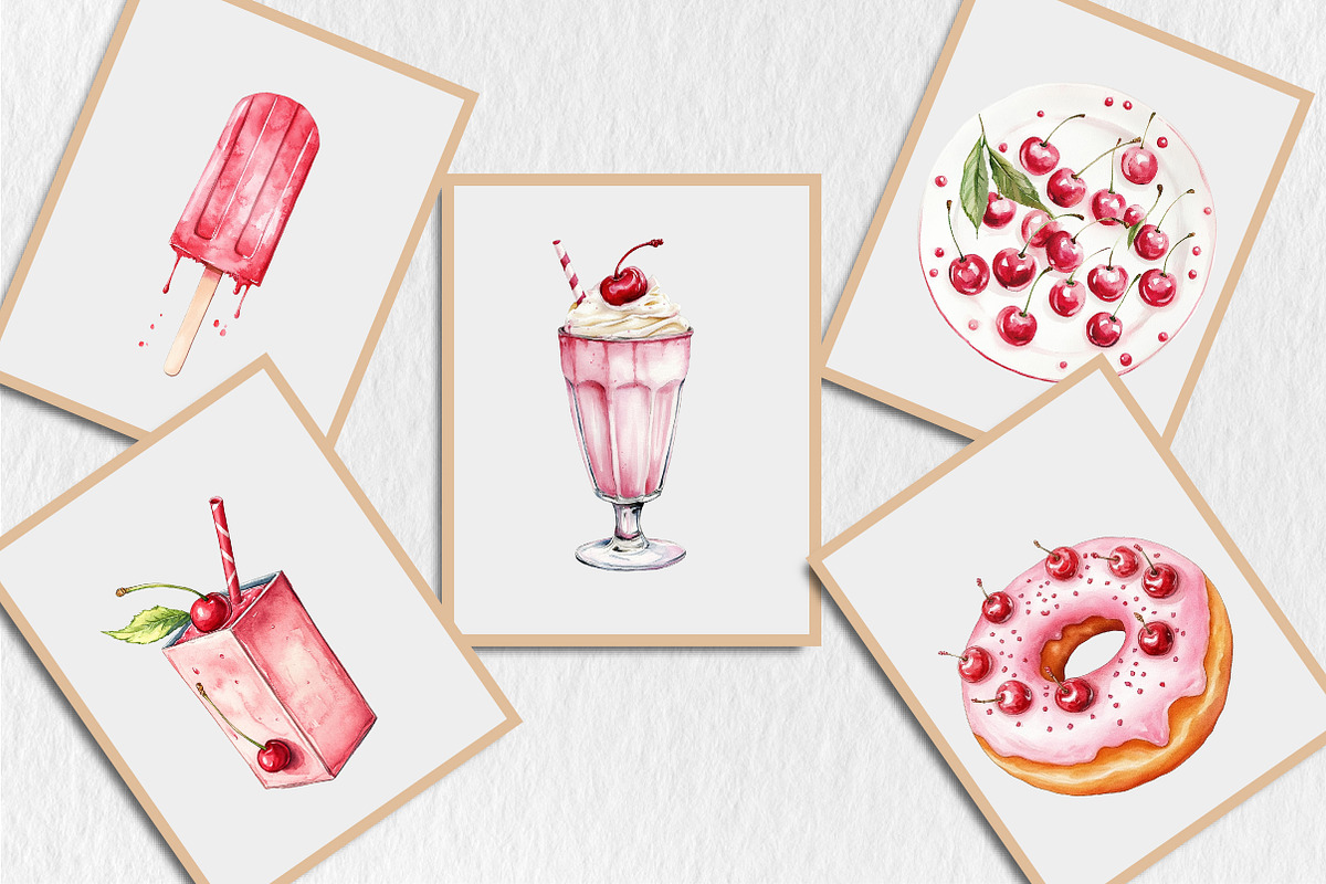 Watercolor Cherry Birthday Clipart, a Seasonal Illustration by Rose Art (Photo 5 of 5)