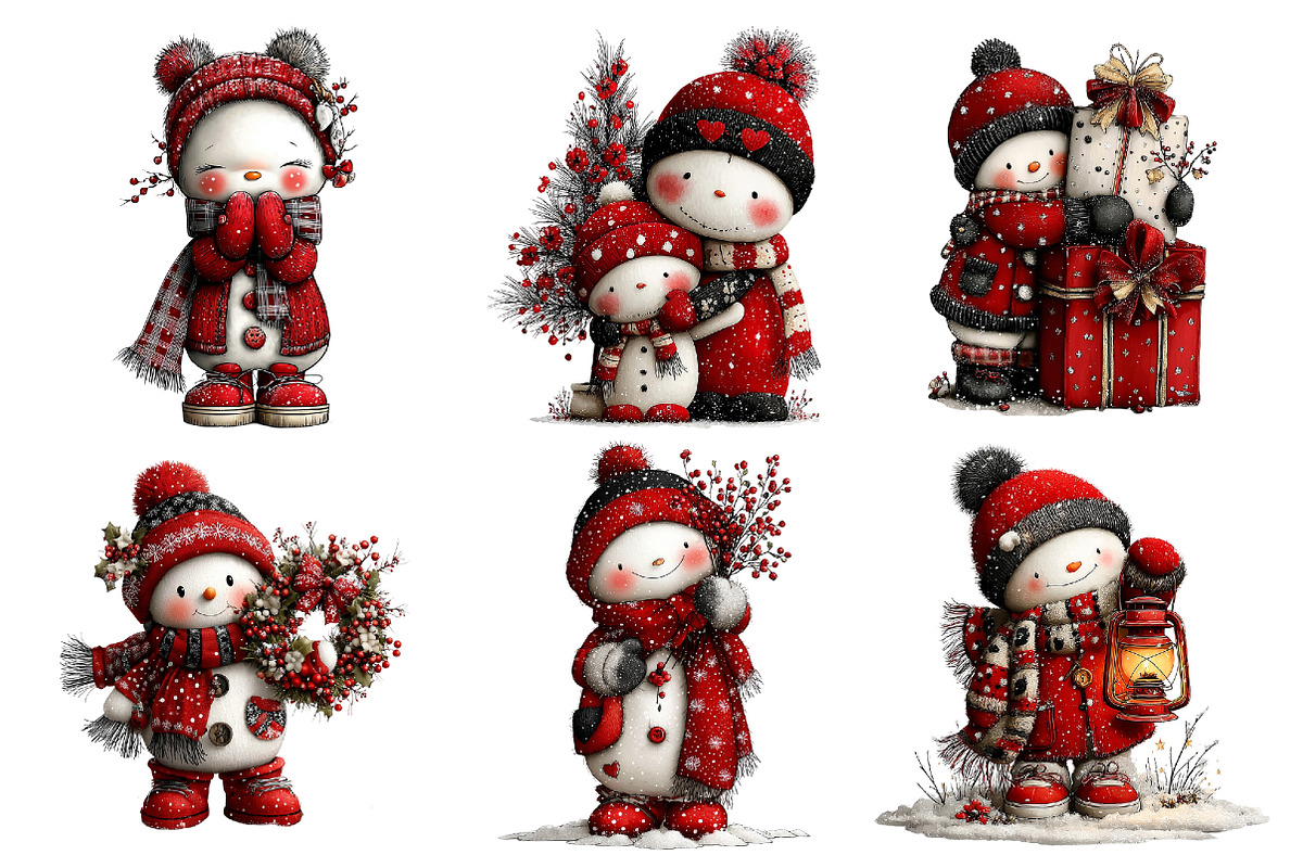 Whimsical Christmas Snowman Clipart, a Seasonal Illustration by Creative Art (Photo 2 of 7)