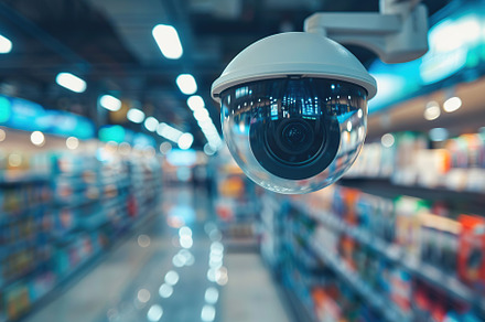Modern public CCTV camera on wall on blurred building background, a Technology Photo by AlyaAnd