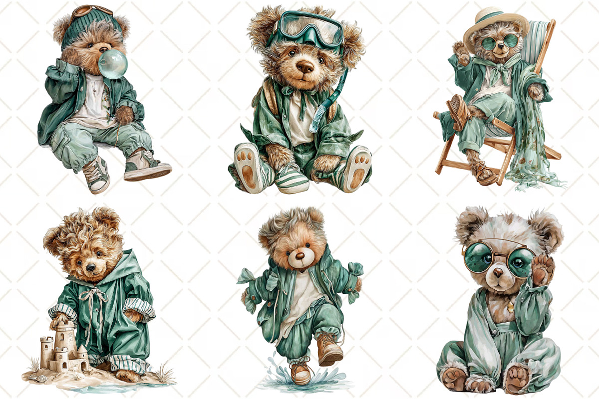 Whimsical Summer Teddy Bear Clipart, an Illustration by Black Bird Studio (Photo 5 of 5)