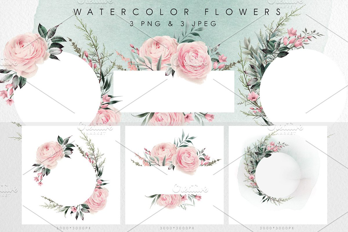 Watercolor flowers clipart (PNG), a Texture Illustration by ollalya (Photo 6 of 9)