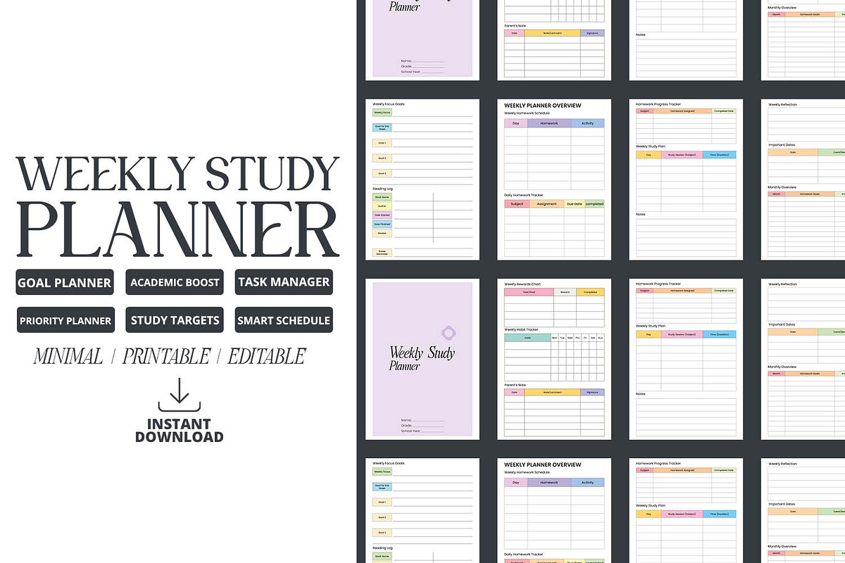 Weekly Study Planner, a Presentation Template by Ahluva Studio (Photo 1 of 9)