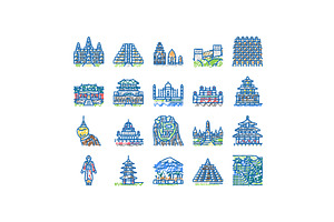 Asia Building And Land Scape Icons, an Object Illustration by pikepicture