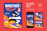 Blue Quirky Marathon Run Flyer Set, a Flyer Template by graphicook (Thumbnail 1 of 3)