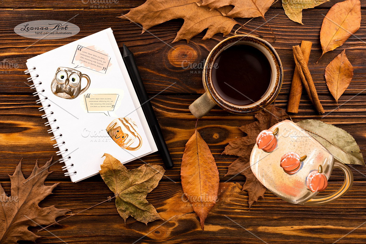 Autumn Mugs Clip Art Collection, a Seasonal Illustration by Leonaa art (Photo 6 of 13)