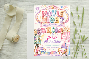 Movie Night Birthday Invitation, an Invitation Template by heynomi