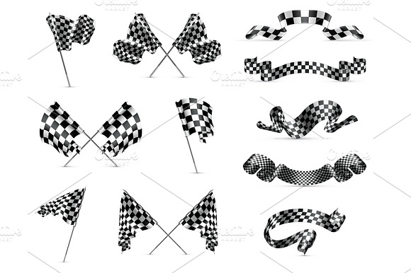 Checkered Flags Vector Icons Set
