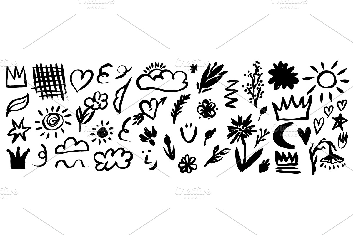 Grunge ink brush strokes elements, an Illustration by Mila Di Art