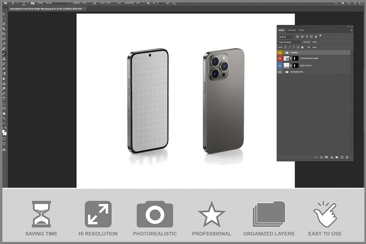 Smartphone Front Back Studio PSD, a Device Mockup by Bruno's Shop