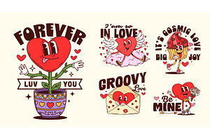 Valentine love heart groovy stickers, a Seasonal Illustration by Buch&Bee
