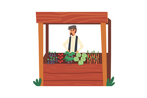 Male Farmer Selling Fresh Organic, a Food Illustration by TopVectors