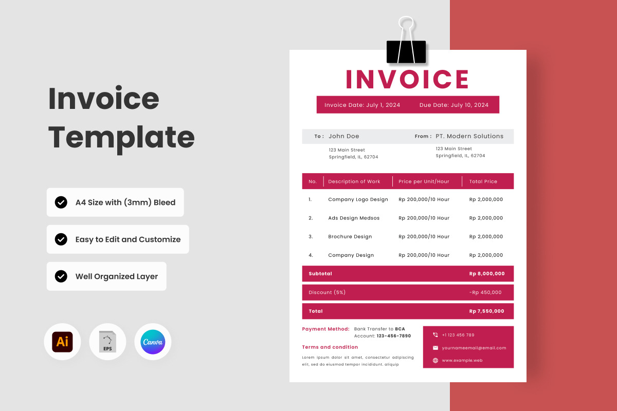 4 Set Business Invoice Template V2, a Print Template by twinstd (Photo 3 of 4)