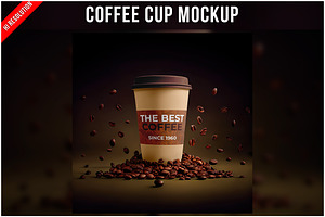 Cup Mockup With Coffee Beans PSD