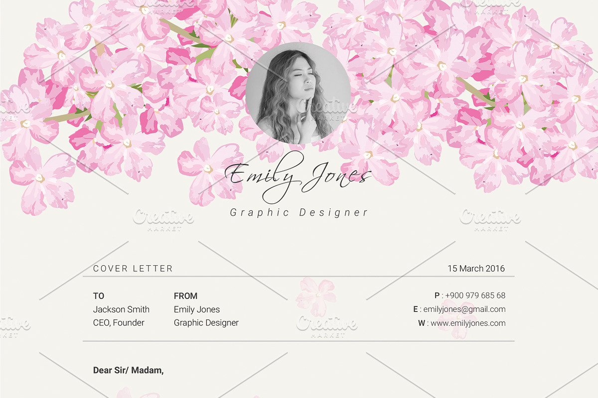 Floral Simple CV-Resume Template *C, a Resume Template by Showy68 Template (Photo 5 of 5)