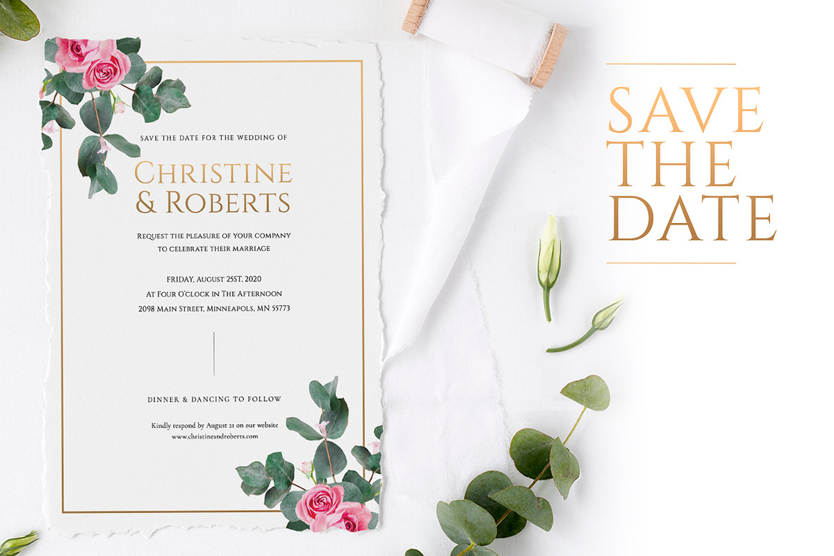 Eucalyptus & Gold Wedding Suite, an Invitation Template by Azka Creative (Photo 2 of 8)