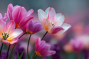 Pink and White Tulips in Bloom with Soft Bokeh Background Spring, a Nature Photo by José Manuel Gelpi