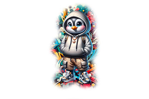 Streetwear Penguin PNG Clipart Set