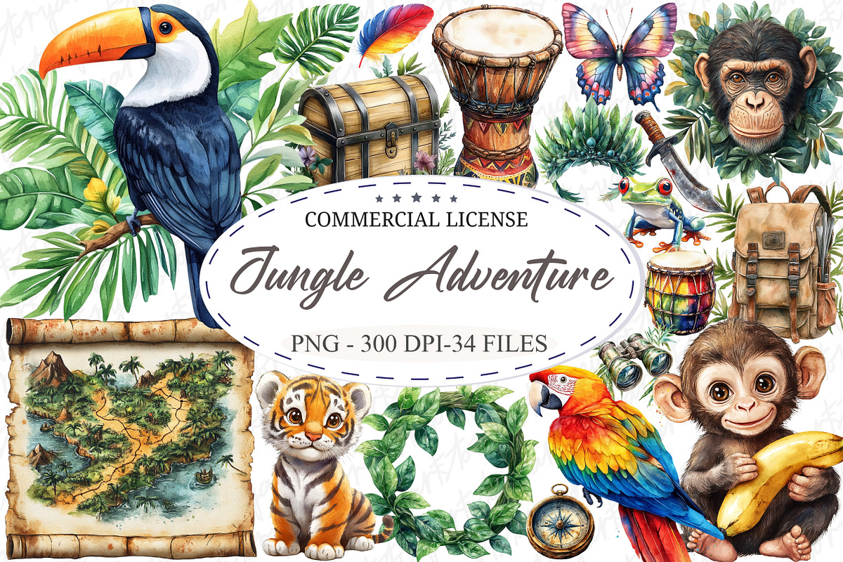 Jungle Adventure Clipart Bundle, an Illustration by designcity5 (Photo 1 of 5)