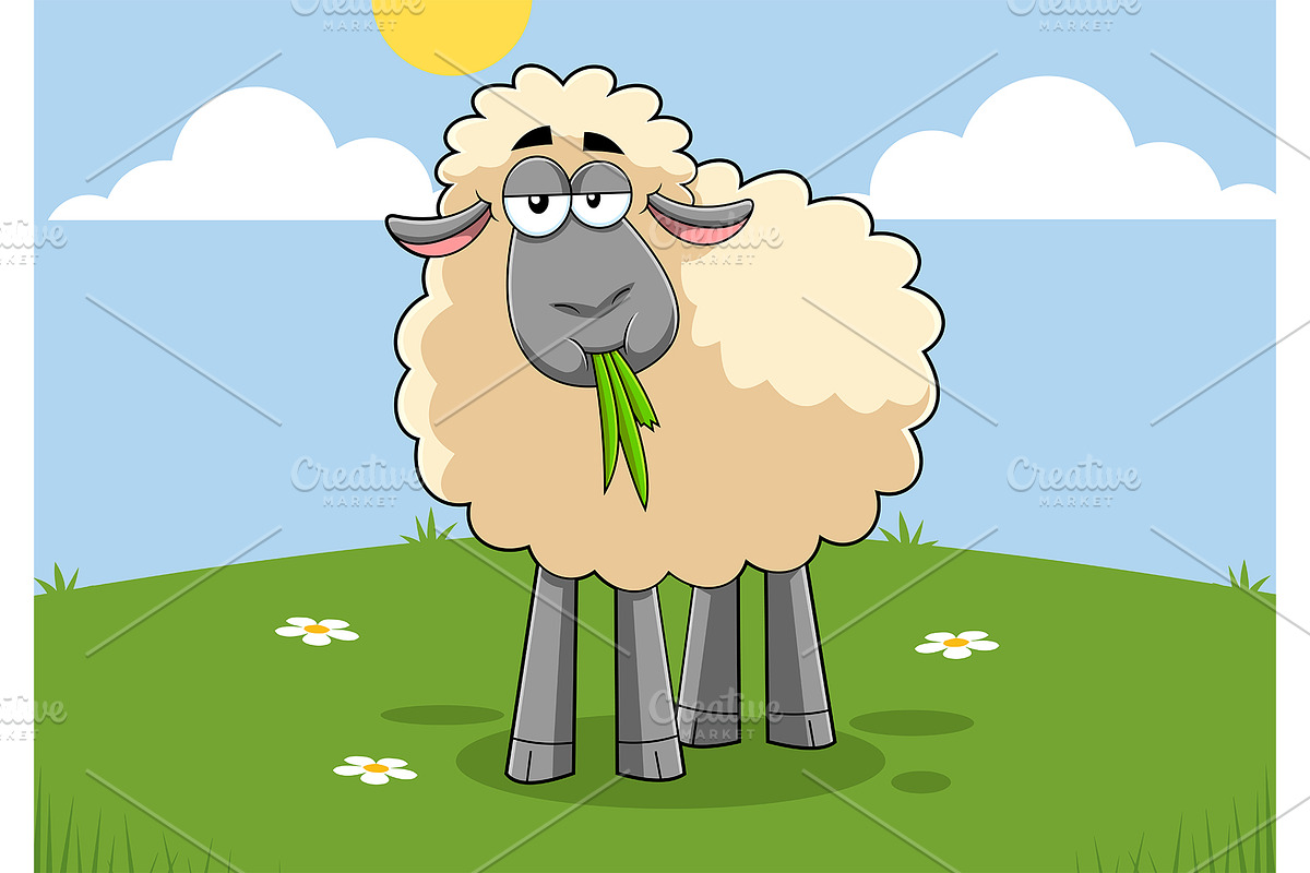 Funny Sheep Cartoon Character, an Illustration by HitToon