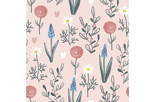 Doodle spring flowers seamless, an Object Illustration by Toltemara