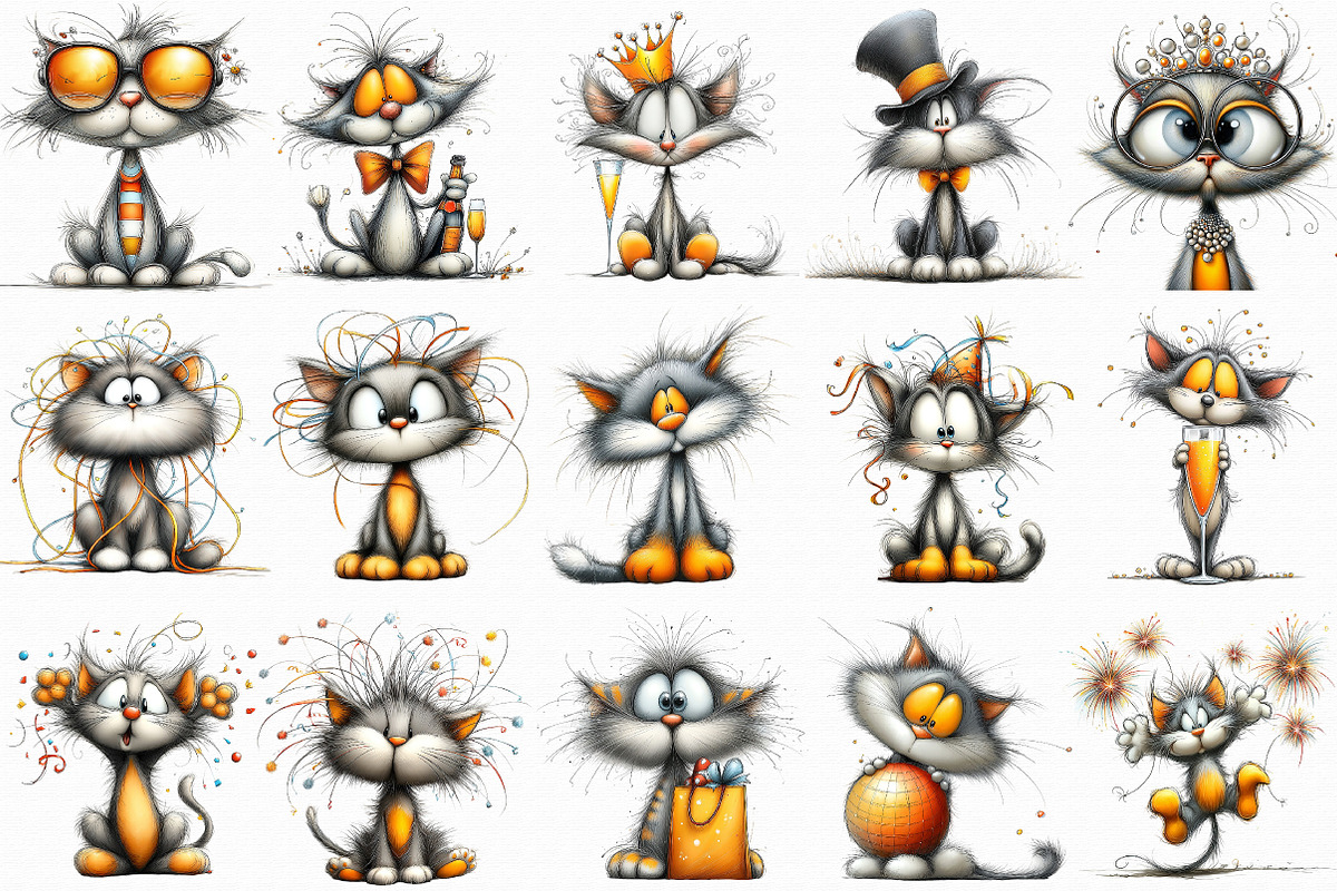 New Year Cat Clipart, Party Graphics, an Illustration by Libby Wishes (Photo 6 of 7)