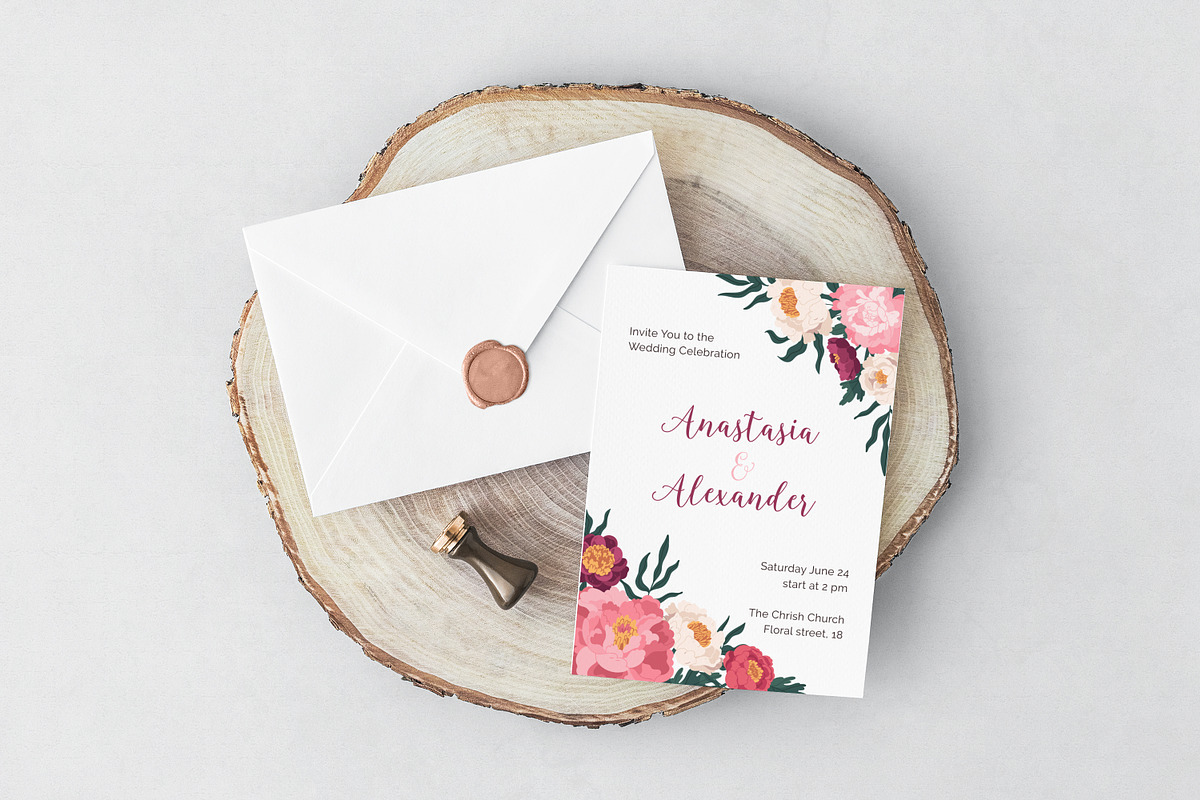 Floral wedding invitation cards set, a Decorative Illustration by Good Studio (Photo 2 of 3)