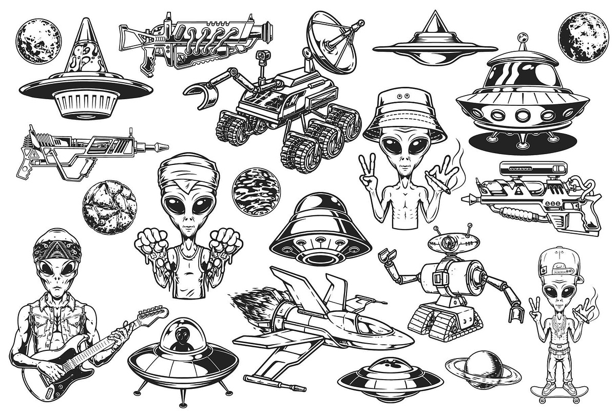 UFO illustrations, a Branding & Logo Template by DGIM studio (Photo 2 of 5)