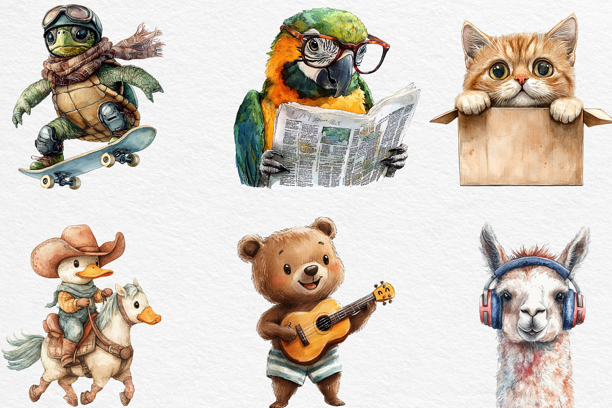 Funny Animal Clipart Bundle, an Illustration by Black Bird Studio (Photo 3 of 6)