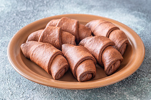 Fresh chocolate croissants, a Food & Drink Photo by Alexander Prokopenko