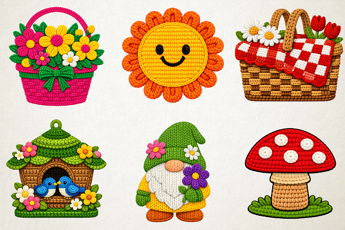 Hello Spring Faux Crochet PNG Bundle, an Illustration by RobertsArt (Photo 5 of 6)
