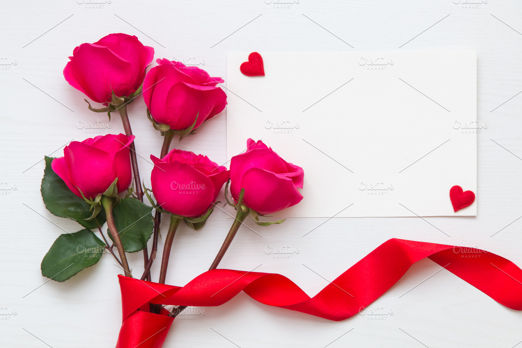 Composition with rose bouquet featuring background, bouquet, and card, a Holiday Photo by Irina Moskalev
