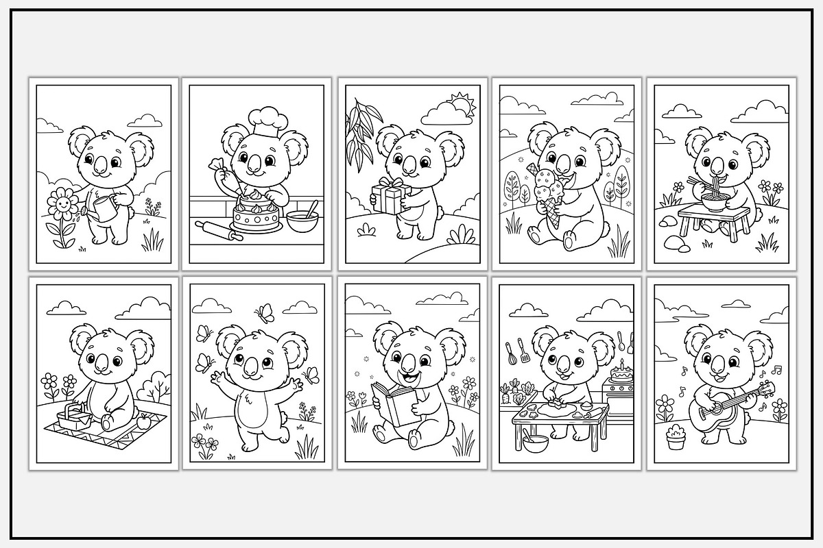 Koala Daily Activities Coloring Book, an Animal Illustration by Lamia Emad (Photo 3 of 5)