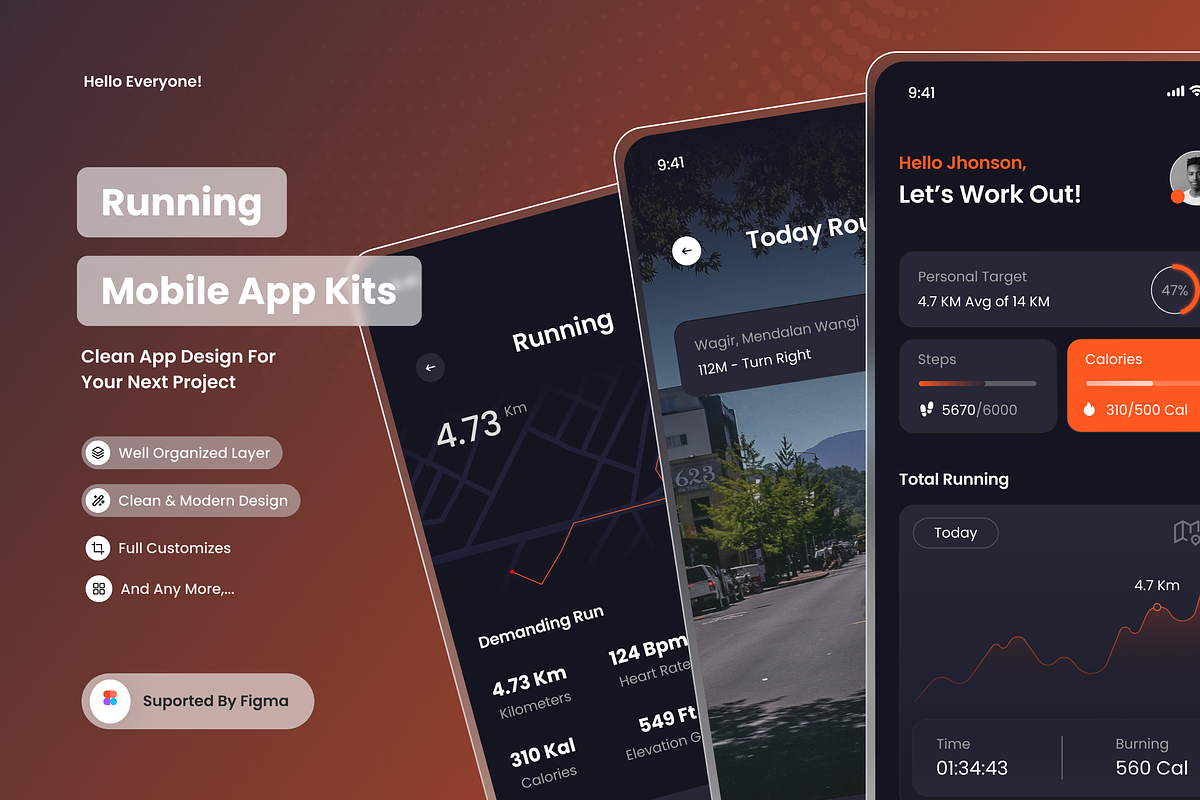 Mbalyuz - Running App Mobile Kits, an UI Kit Template by SquidPixey (Photo 1 of 3)