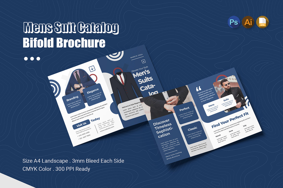 Mens Suit Catalog Bifold Brochure, a Print Template by Esensifiksi.studio (Photo 1 of 3)