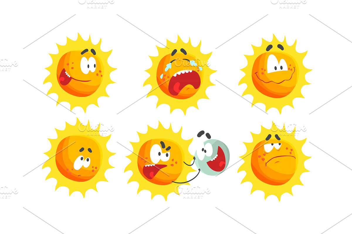 Cartoon Sun Expressing Different, an Object Illustration by TopVectors