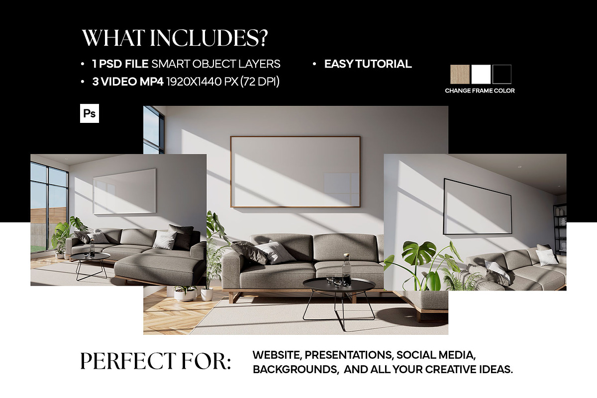 Frame Video Mockup Living Room 02, an Advertising Mockup by Drava Mockup (Photo 5 of 6)