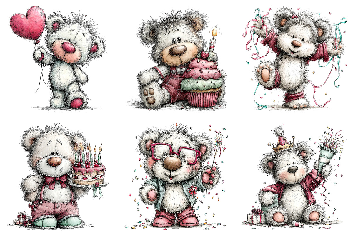 Whimsical Birthday Teddy Bear Clipar, an Illustration by Dream Creation (Photo 5 of 6)