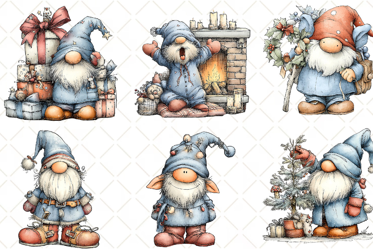 Whimsical Christmas Gnome Clipart, an Illustration by Black Bird Studio (Photo 4 of 6)