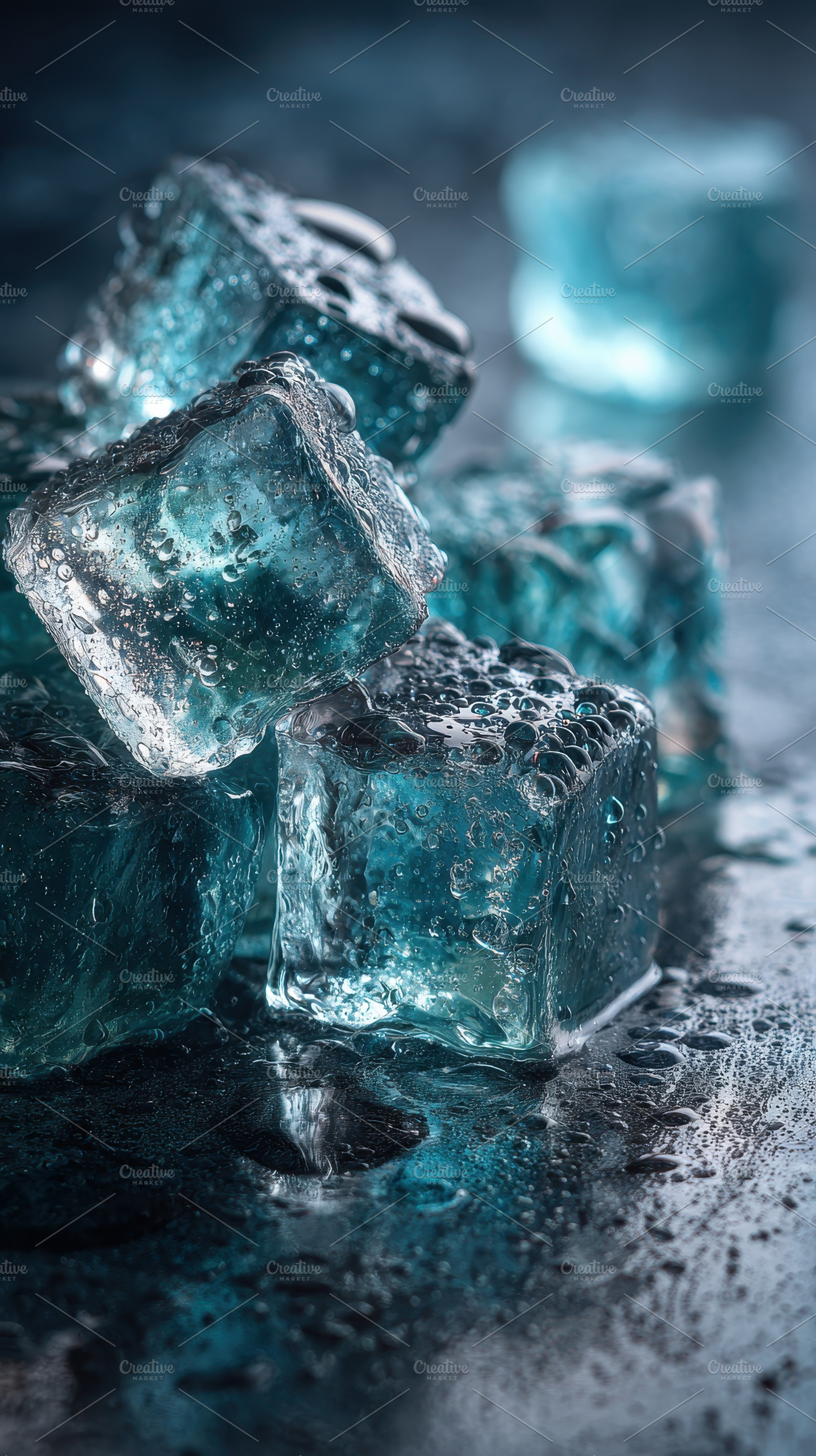Wet Ice Cubes Dark Background Cold R, a Photo by Pixeness Studio