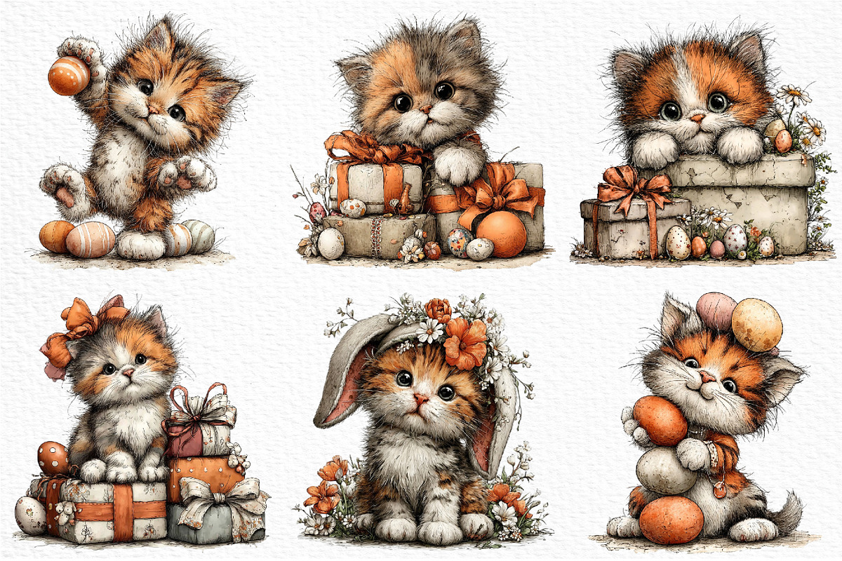 Whimsical Funny Easter Cat Clipart, an Illustration by Craft Nest (Photo 4 of 6)