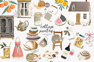cottage pantry watercolor clipart, a Decorative Illustration by Patishop Art