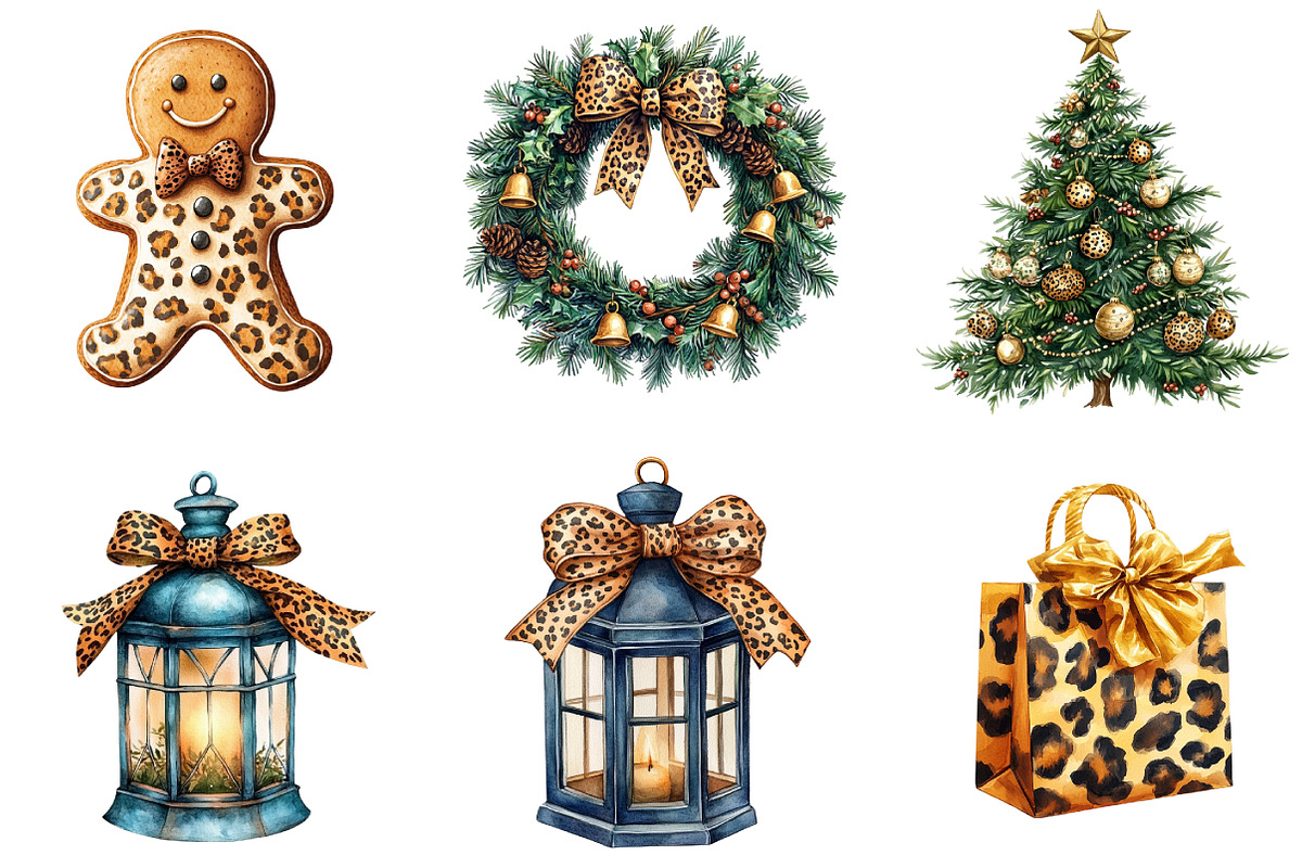Leopard Print Christmas Clipart, an Illustration by DreamArtGraphic (Photo 4 of 5)