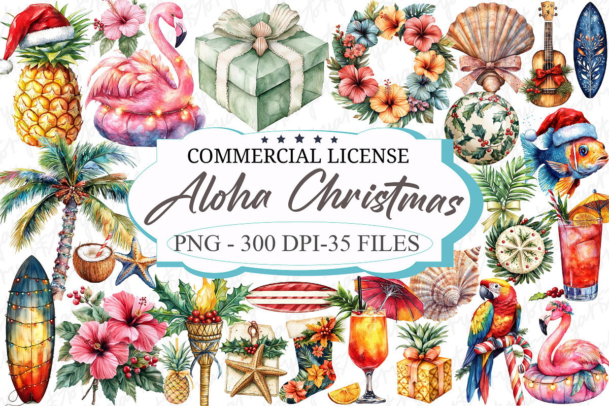 Tropical Aloha Christmas Clipart, an Illustration by designcity5 (Photo 1 of 5)
