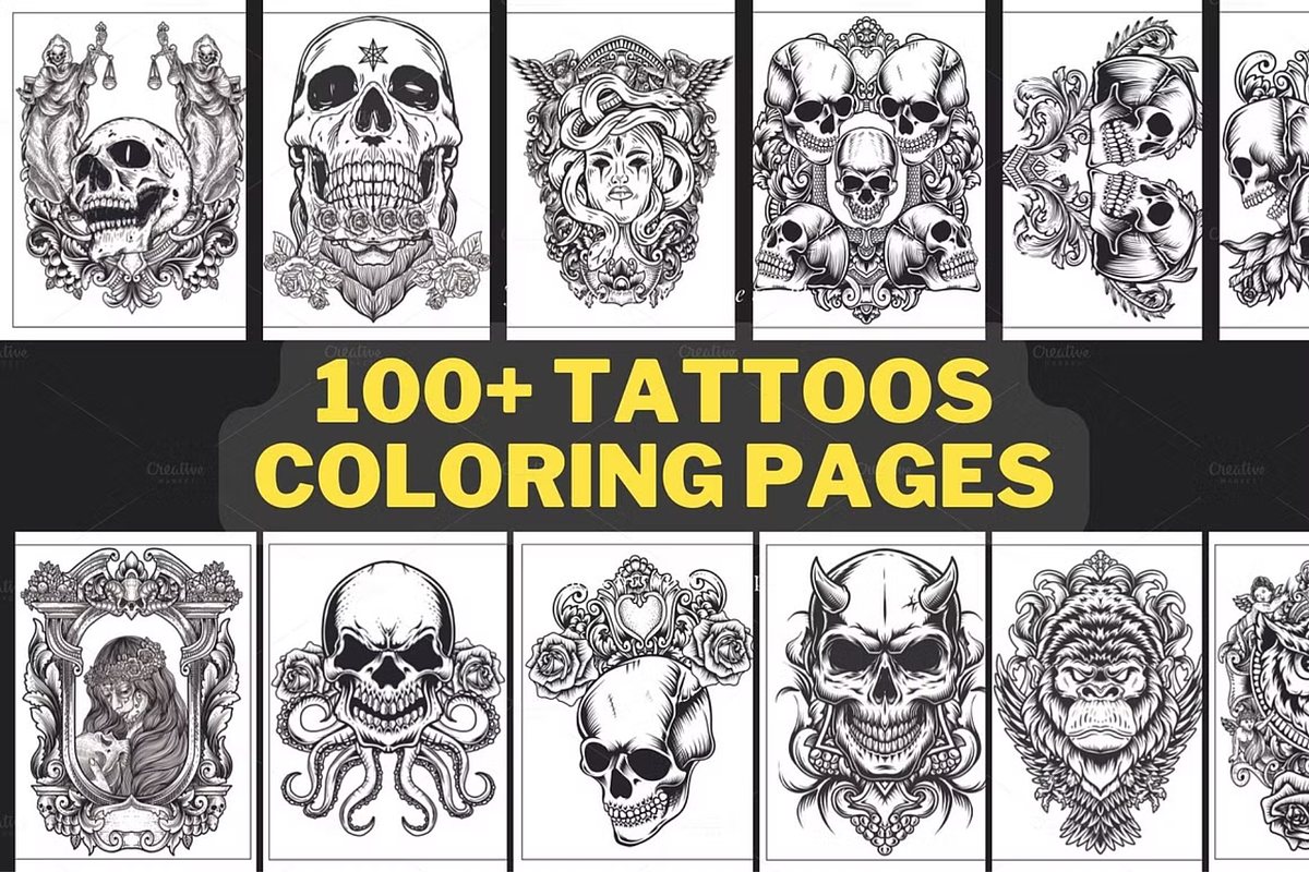 100+ Tattoos Coloring Pages, an Illustration by ThePhoton (Photo 1 of 6)